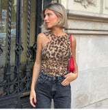 Bonnyshow Posey Leopard Print Slant Bodysuit
