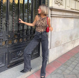 Bonnyshow Posey Leopard Print Slant Bodysuit