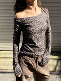 Bonnyshow  Leopard Print Off-Shoulder Top