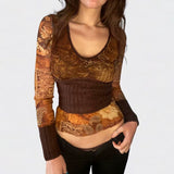 Bonnyshow Kelise Renaissance Print Long Sleeve Top