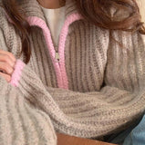 Bonnyshow Heaven Zipper Knitted Striped Cardigan
