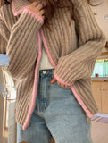 Bonnyshow Heaven Zipper Knitted Striped Cardigan