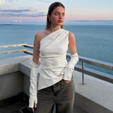 Bonnyshow Kaiulani PU Leather Slope Collar Top