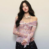 Bonnyshow Max Floral Mesh Ruffle Top