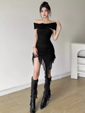 Bonnyshow Irregular fringe tube top dress