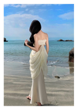 Bonnyshow Asymmetric Pleated Hollow Waist Mermaid Dress Holiday Dress YM1481