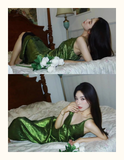 Bonnyshow Green V-neck suspender dress
