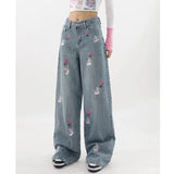 Bonnyshow Rose and Bunny Embroidery Jeans