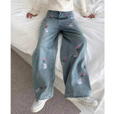 Bonnyshow Rose and Bunny Embroidery Jeans