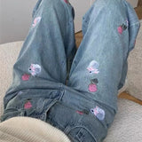 Bonnyshow Rose and Bunny Embroidery Jeans