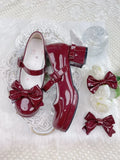 Bonnyshow  Sweet Girl Lolita Original High Heels Round Head Thick Heel Bow Elegant Women's Shoes Kawaii Cute Versatile Lace-up Single Shoes