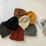 Bonnyshow Punk Hip Hop Knitted Hat Women Winter Autumn Warm Beanie Cap Retro Holes Solid Color Skullies Men Harajuku Bonnet
