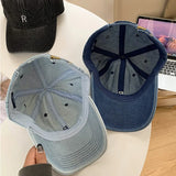 Bonnyshow Summer Denim Baseball Cap for Women Retro Letter Snapback Hat Korean Washed Cotton Lady Girls Duck Tongue Hats