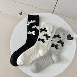 Bonnyshow Lolita Bow Socks for Women Spring Summer Cotton Mid-tube Sock Y2K Girls Japanese Bowknot Solid Color JK Socks