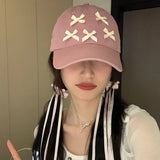 Bonnyshow Korean Bow Baseball Cap Women Y2K Pink Girls Snapback Hat Summer Adjustable Cotton Female Sun Protection Hats Gorras