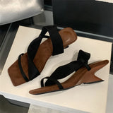 Bonnyshow  Women Sandals Designer Wedges Heels Shoes Summer Fashion Square Open Toe Party Dress Zapatos De Mujer