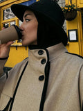 Bonnyshow Elegant Women's Jacket Autumn Winter Warm Women Coat Vintage Solid Color Jackets Coats Casual Loose Fashion Ladies Outerwear
