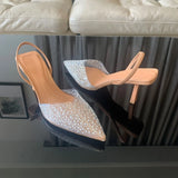 Bonnyshow  Fashion Summer Women High Heels Pearl Decoration Slingback Woman Pumps Pointed Toe High Heels Sandals Elegant Woman Shoes