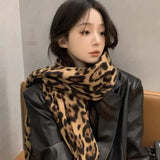 Bonnyshow Winter Leopard Print Warm Scarf Sweet Vintage Scarf Thickened Shawl Warm Neck Fashion Women's Shawls Travel Sunburn Protection