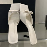 Bonnyshow  Designer Shallow Butterfly-kont Women Slippers Fashion Square Toe Thin Heels Wedding Banquet Slides Summer Shoes