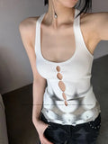 Bonnyshow  Hollow Out Make A Wild Base Cross Halter Tops Camisole Women Spring Summer Solid Tank Tops Sleeveless Sexy Hole Tops