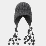 Bonnyshow Korean Wool Tassel Knitted Hat for Women Winter Warm Ear Protection Cap Sweet Solid Color Female Pullover Hats Gorros