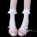 Bonnyshow Women's Summer Spring Cotton Socks Thin White Lolita Lace Stocking Black Jk Bow Sweet Mid-leg Calf Socks Sweet Style Girls Gift
