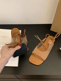 Bonnyshow  Square Toe Women Flat Sandals Casual Loafers Shoes Woman Slippers Slingback 2025 Trend Summer Dress Designer Comfort Sandalias