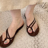 Bonnyshow  Weave Flip Flops Women Slippers Summer Beach Casual Flats Sandals Female Elegant Soft Comfortable Slides Ladies Shoes New 2025