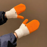 Bonnyshow New Creative Winter Cold Resistant Warm Gloves Funny Goose Full Finger Gloves Hand Knitted Connected Fingers Swan Gloves