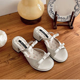 Bonnyshow  Designer Summer Thick Heel Women Slippers Fashion Butterfly-knot Ladies Outdoor Dress Slides Sandalias
