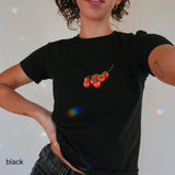 Bonnyshow  Women Clothing Y2K High Street Harajuku Retro Goth Aesthetic Punk Fashion Casual Tomato Print Short Sleeve Top Short Navel Emo