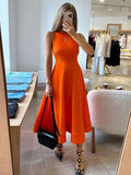 Bonnyshow  Casual Solid Cotton Women's Dress Summer O-neck Sleeveless Ankle Length Dresses Elegant Classic High Waist Female Robe 2025