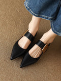 Bonnyshow  Spring Women Nature Suede High Thick Heels SmallHut Black Apricot Square Toe Pumps Elegant Lady Metal Decoration Shoes