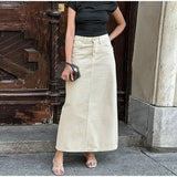 Bonnyshow  Loose High Waist A-line Denim Skirts Women Office Elegant Pockets Cargo Skirt Female 2025 Early Spring Fashion Lady Streetwears