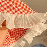 Bonnyshow Korean Plaid Triangle Hair Scarf Women Double Sided Lace Headscarf Summer Sunscreen Girls Headwrap Headband Photo Props