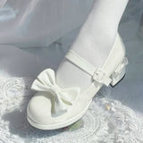 Bonnyshow  Sweet Girl Lolita Original High Heels Round Head Thick Heel Bow Elegant Women's Shoes Kawaii Cute Versatile Lace-up Single Shoes