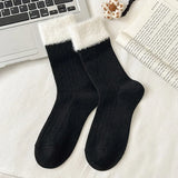 Bonnyshow Winter Fluffy Fur Socks for Women Warm Mink Velvet Mid-tube Sock Korean Splice Thick Thermal Lady Girls Floor Sock