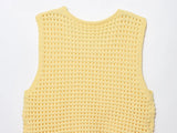 Bonnyshow  Summer New Popular Women's Clothing Cutout Tassel Sleeveless Top Knitted Casual Versatile