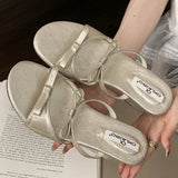 Bonnyshow  Comfort Soft Sole Wedge Slipper Women Elegant Bow Polka Dot Design Brand Slide Sandal Fashion Narrow Band Dress Zapatos De Mujer