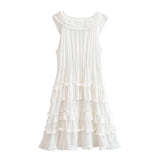 Bonnyshow  BOHO Summer White Black Wood ears Ruffles V neck Sleeveless Dress Women Loose Cascade A-lined Hem Short Dresses Summr Robe