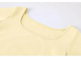 Bonnyshow  Summer Women's Korean Graceful Square Collar Slim Dress Lady Fashion Joker Solid Long Short Sleeve Dresses 2025 New Clothing