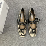 Bonnyshow  Print Heeled Shoes Woman Square Toe Double Buckle Strap Mary Janes Shoes Ladies Elegant Flannel Spring Autumn Pumps