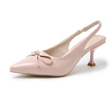 Bonnyshow  Fashion Butterfly-Knot Footwear Women Medium Heels Pumps Shoes Pointed Toe Luxury Female Slingbacks Thin Heels Shoes for Ladies