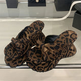 Bonnyshow  Sexy Leopard Print Butterfl-Knot Platform Wedges Women's Slippers Street Style Summer High Heels Banquet Shoes