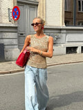 Bonnyshow  Glitter Knitted Women's Tank Top Loose O-neck Hollow Out Casual Vest Tops 2025 Summer Holiday Party Solid Female Waistcoat