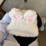 Bonnyshow Y2K Rabbit Ears Beanie Cap for Women Winter Warm Plush Knitted Hat Cute Cartoon Fluffy Fur Female Lady Skullies Ski Hats