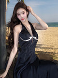 Bonnyshow  Summer Elegant Women 2 Piece Set Halter Shawl Tops+Strapless Patchwork Mesh Irregular Dress Simple Matching Outfits