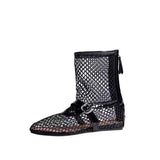 Bonnyshow  Women's New Mesh Roman Boots Sexy Short Boots Women's 2024 New Black Single Shoes Sandals Sandalen