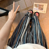 Bonnyshow  New French Retro Contrast Striped Pleated Wide-Leg Pants Loose Stripe Straight Tube Floor Sweeping Women'S Wide Leg Pants